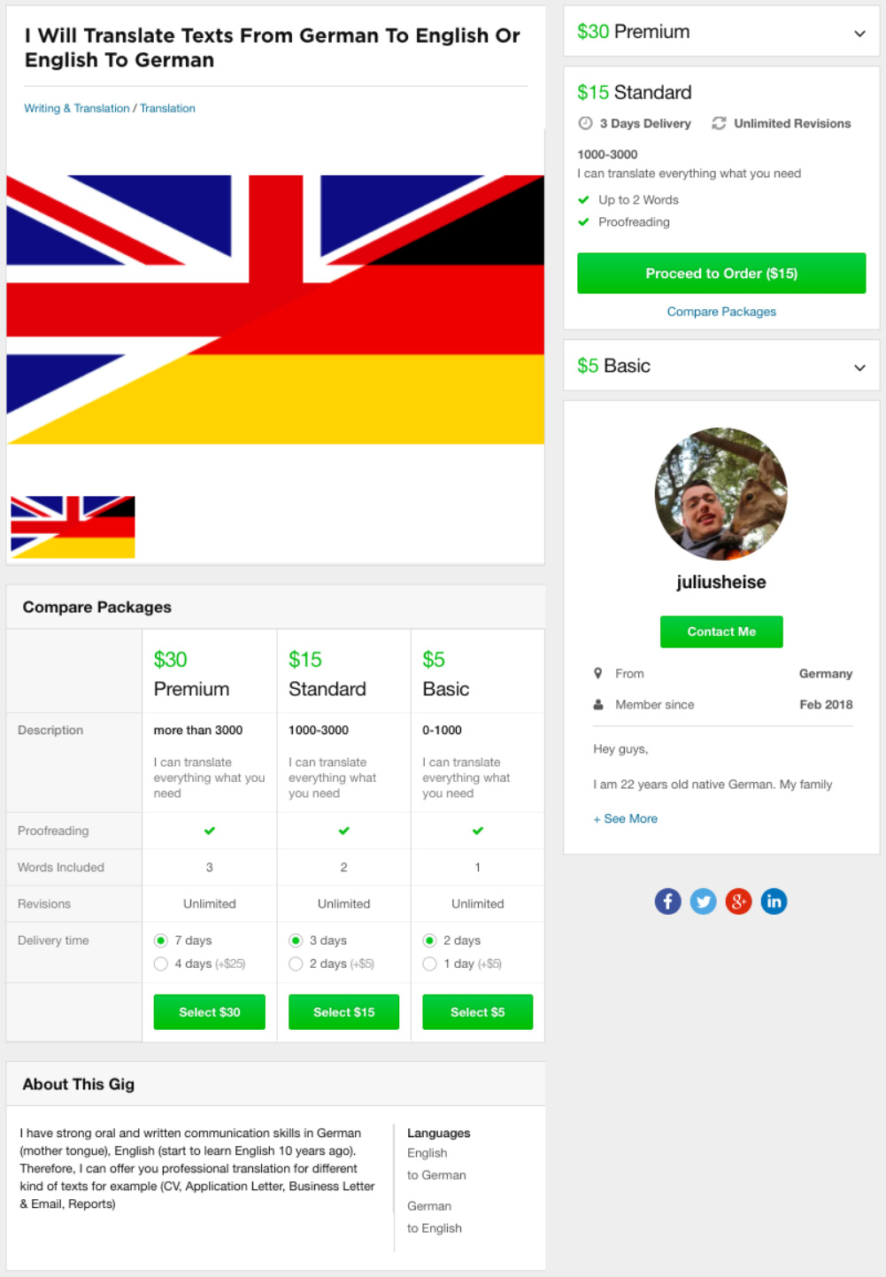 Fiverr Translate English to German Gig 2